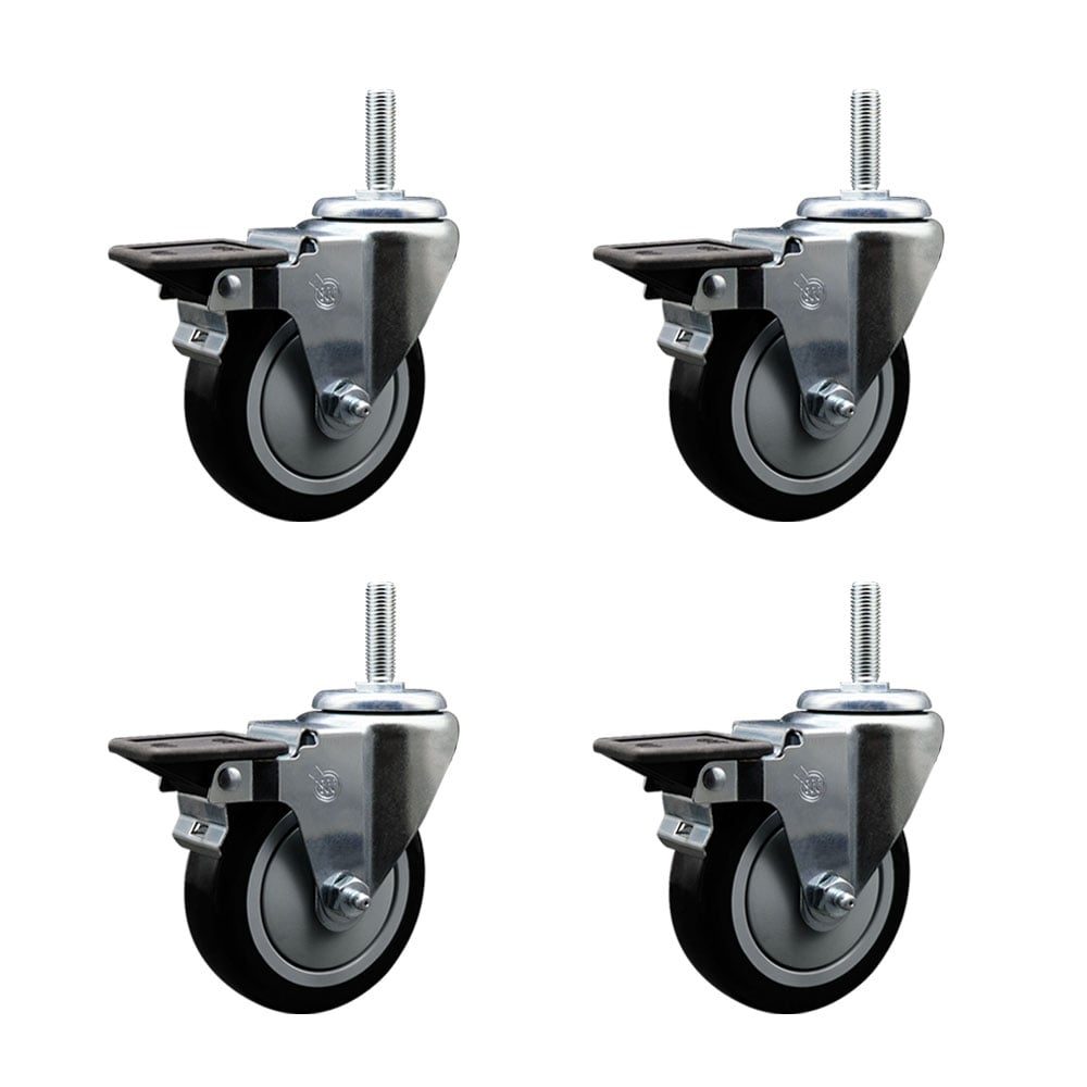 SCC-TS20S414-PPUB-BLK-PLB-34212-4 Polyurethane Swivel Threaded Stem Caster with 4 x 1.25 in. Black Wheels & 0.75 in. Stems - Set of 4