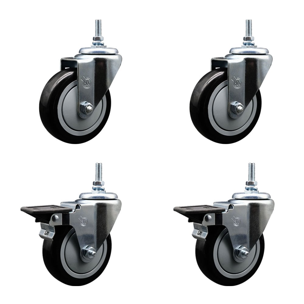 SCC-TS20S414-PPUB-BLK-381615-2-PLB-2 Polyurethane Swivel Threaded Stem Caster with 4 x 1.25 in. Black Wheels & 0.38 in. Stems - Set of 4