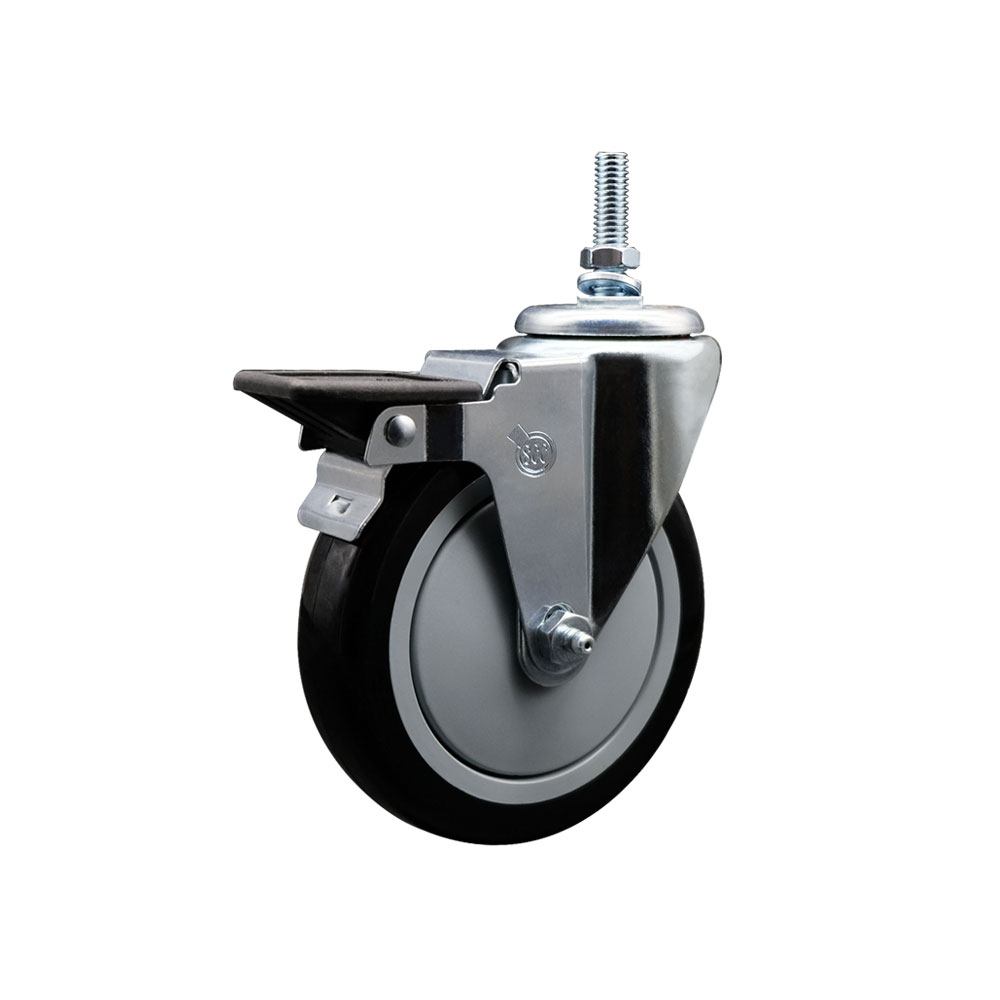 SCC-TS20S514-PPUB-BLK-PLB-381615 Polyurethane Swivel Threaded Stem Caster with 5 x 1.25 in. Black Wheel & 0.38 in. Stem & Posi Locking Brake