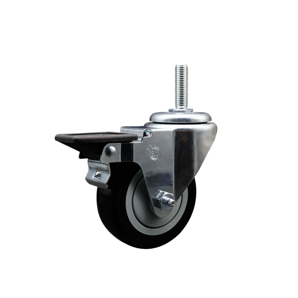 SCC-TS20S3514-PPUB-BLK-PLB-58212 Polyurethane Swivel Threaded Stem Caster with 3.5 x 1.25 in. Black Wheel & 0.63 in. Stem & Posi Locking Brake