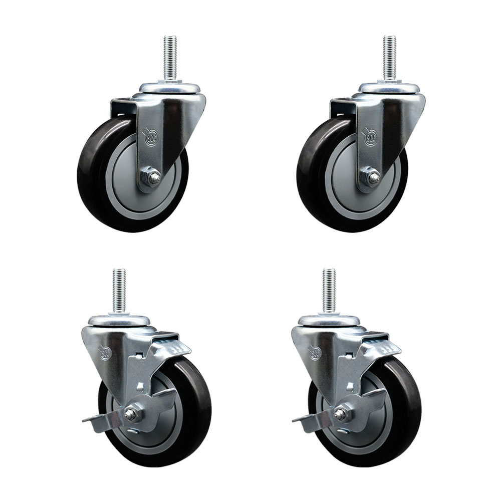 SCC-TS20S414-PPUB-BLK-58212-2-TLB-2 Polyurethane Swivel Threaded Stem Caster with 4 x 1.25 in. Black Wheels & 0.63 in. Stems - Set of 4