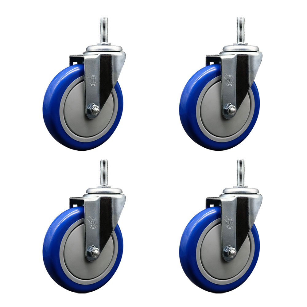 SCC-TS20S514-PPUB-BLUE-34212-4 Polyurethane Swivel Threaded Stem Caster with 5 x 1.25 in. Blue Wheels & 0.75 in. Stems - Set of 4