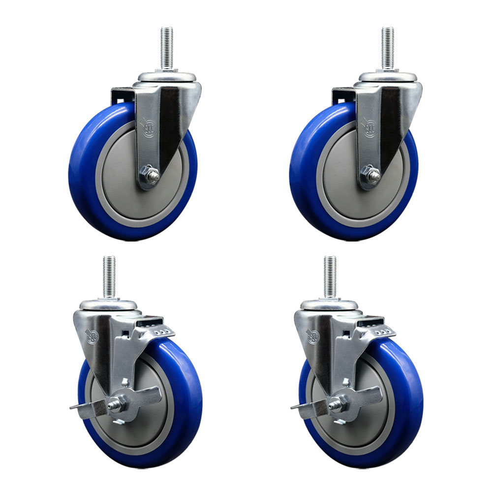 SCC-TS20S514-PPUB-BLUE-34212-2-TLB-2 Polyurethane Swivel Threaded Stem Caster with 5 x 1.25 in. Blue Wheels & 0.75 in. Stems - Set of 4