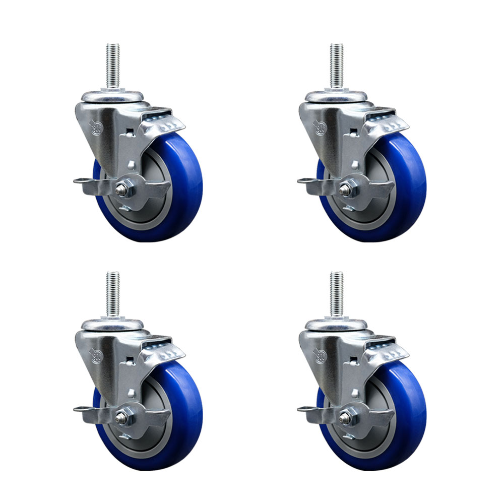 SCC-TS20S414-PPUB-BLUE-TLB-58212-4 Polyurethane Swivel Threaded Stem Caster with 4 x 1.25 in. Blue Wheels & 0.63 in. Stems - Set of 4