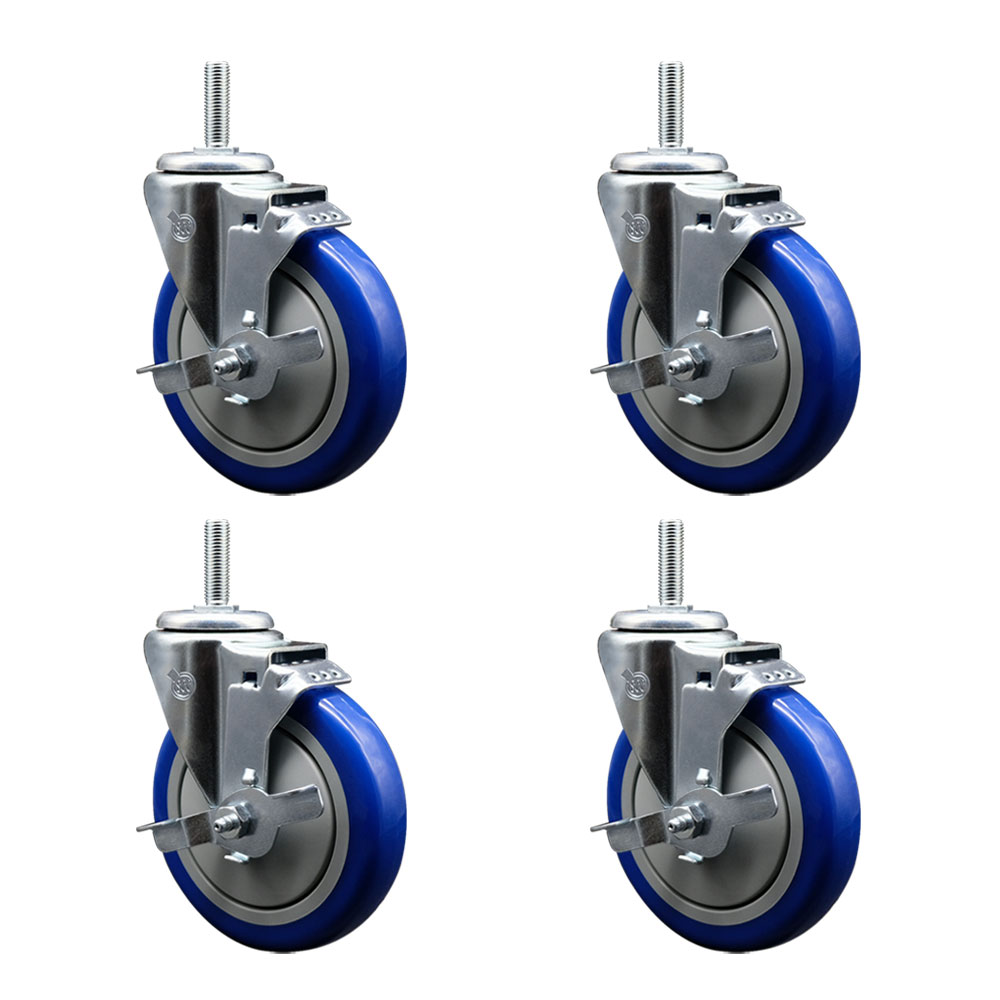 SCC-TS20S514-PPUB-BLUE-TLB-58212-4 Polyurethane Swivel Threaded Stem Caster with 5 x 1.25 in. Blue Wheels & 0.63 in. Stems - Set of 4