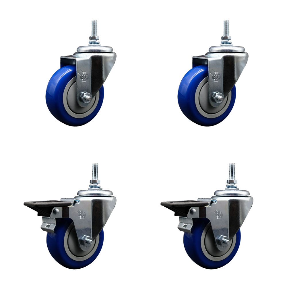 SCC-TS20S3514-PPUB-BLUE-M1215-2-PLB2 Polyurethane Swivel Threaded Stem Caster with 3.5 x 1.25 in. Blue Wheels & 12 mm Stems - Set of 4