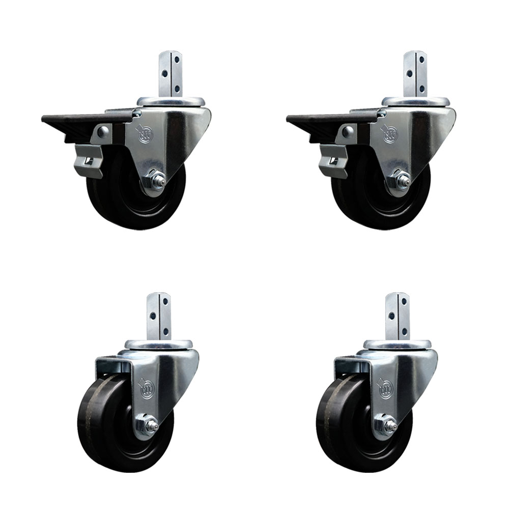 Swivel Square Stem Caster with 3 x 1.25 in. Black Phenolic Wheel, 0.75 x 2 in. Square Stem with 3 0.26 in. Diameter Mounting Holes - Set of 4
