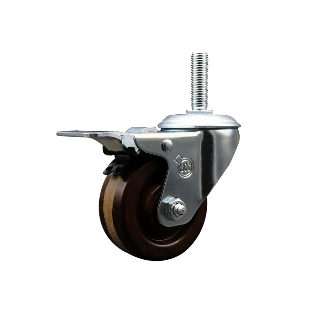 SCC-TSTTL20S414-PHRHT-58212 High Temperature Phenolic Swivel Threaded Stem Caster with 4 x 1.25 in. Brown Wheel & 0.63 in. Stem & Total Locking Brake