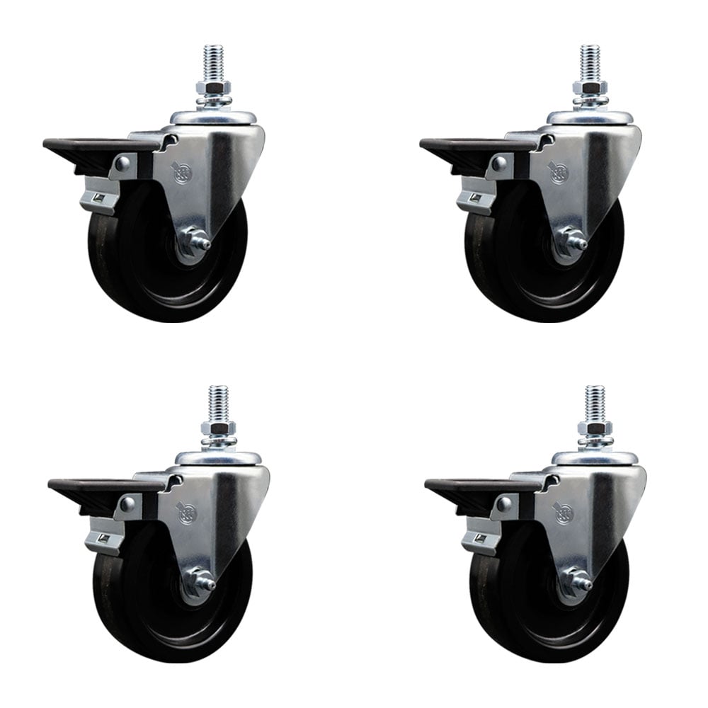 SCC-TS20S414-PHR-PLB-M1015-4 Phenolic Swivel Threaded Stem Caster with 4 x 1.25 in. Black Wheels & 10 mm Stems - Set of 4