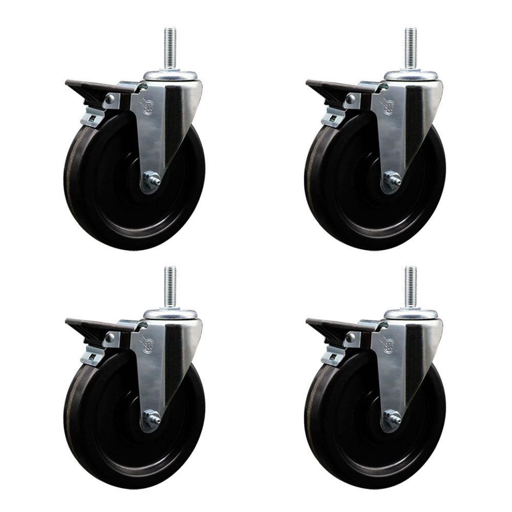 SCC-TS20S615-PHS-PLB-34212-4 Phenolic Swivel Threaded Stem Caster with 6 x 1.25 in. Black Wheels & 0.75 in. Stems - Set of 4