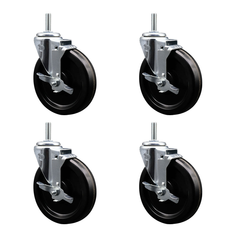 SCC-TS20S615-PHS-TLB-34212-4 Phenolic Swivel Threaded Stem Caster with 6 x 1.25 in. Black Wheels & 0.75 in. Stems - Set of 4