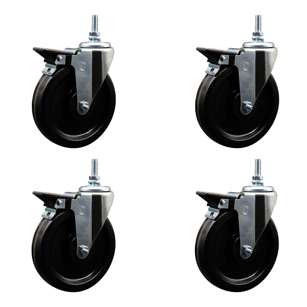 SCC-TS20S615-PHS-PLB-381615-4 Phenolic Swivel Threaded Stem Caster with 6 x 1.25 in. Black Wheels & 0.38 in. Stems - Set of 4