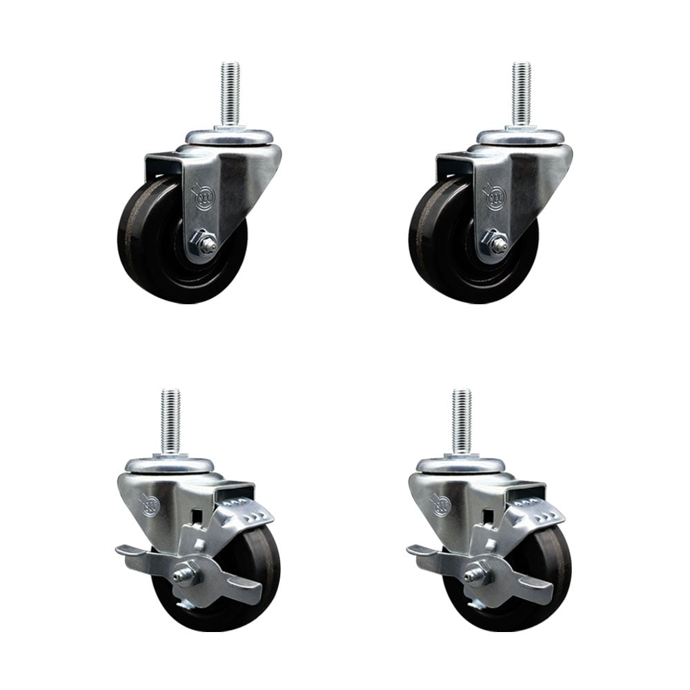 SCC-TS20S314-PHS-58212-2-TLB-2 Phenolic Swivel Threaded Stem Caster with 3 x 1.25 in. Black Wheels & 0.63 in. Stems - Set of 4