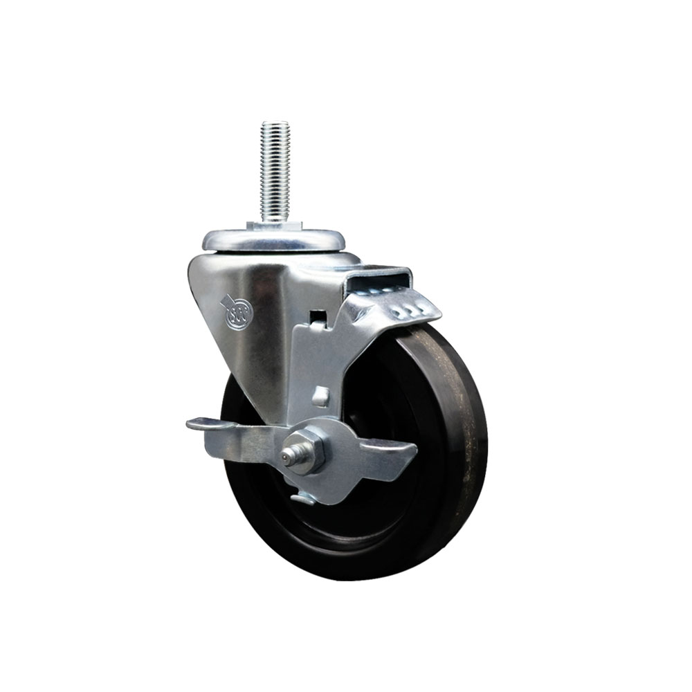 SCC-TS20S414-PHS-TLB-58212 Phenolic Swivel Threaded Stem Caster with 4 x 1.25 in. Black Wheel & 0.63 in. Stem & Top Locking Brake