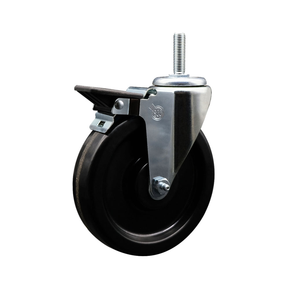 SCC-TS20S615-PHS-PLB-58212 Phenolic Swivel Threaded Stem Caster with 6 x 1.25 in. Black Wheel & 0.63 in. Stem & Posi Locking Brake