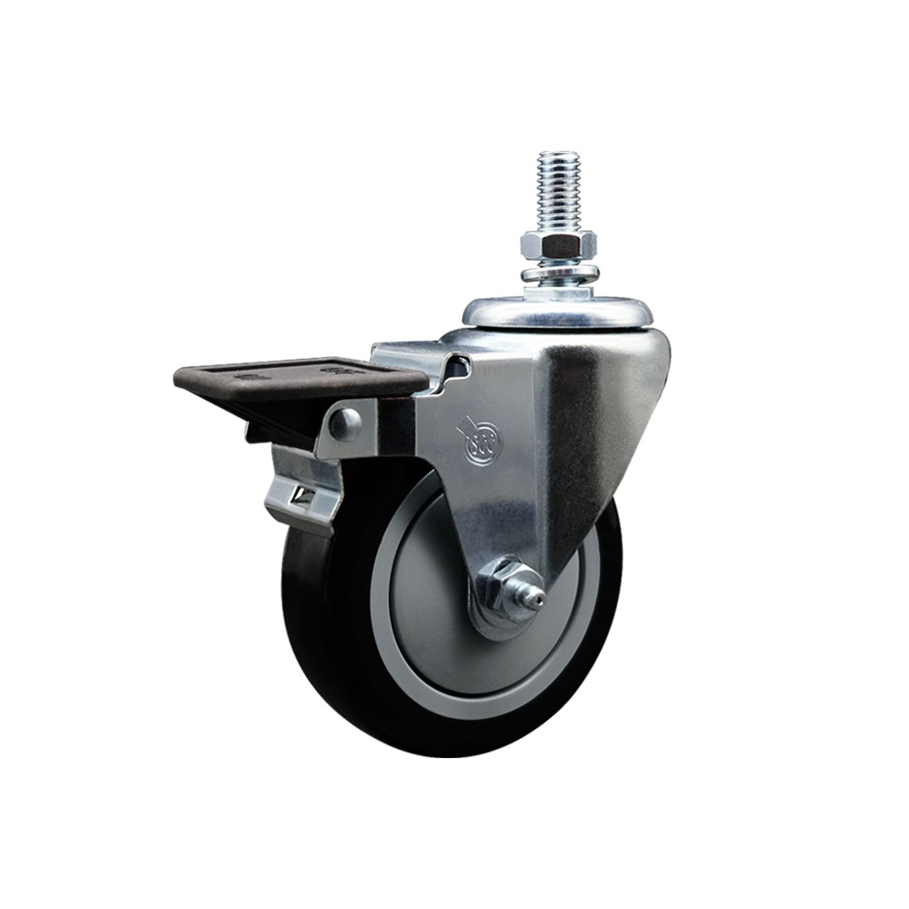 SCC-TS20S414-PPUB-BLK-PLB-121315 Polyurethane Swivel Threaded Stem Caster with 4 x 1.25 in. Black Wheel & 0.5 in. Stem & Posi Locking Brake