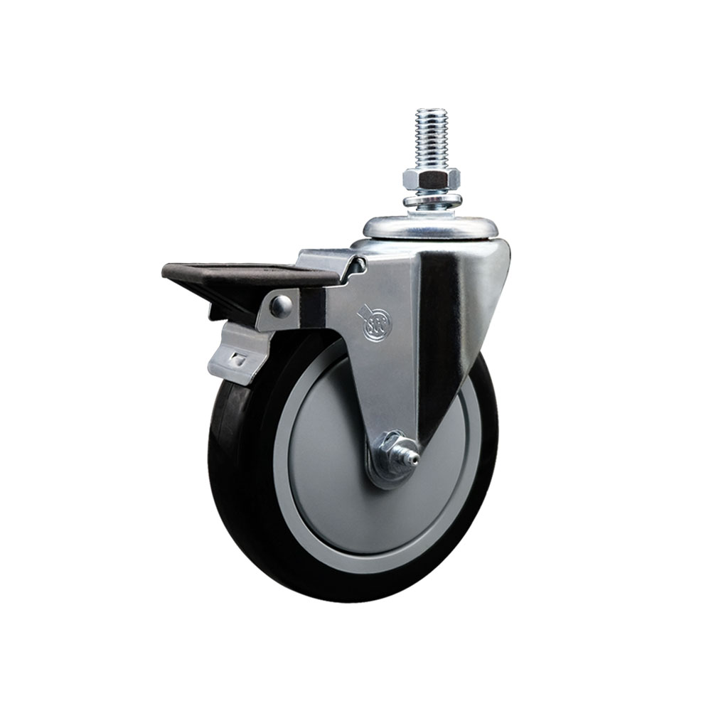 SCC-TS20S514-PPUB-BLK-PLB-121315 Polyurethane Swivel Threaded Stem Caster with 5 x 1.25 in. Black Wheel & 0.5 in. Stem & Posi Locking Brake