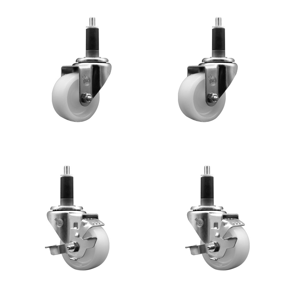 SCC-SSEX20S314-NYS-2-TLB-2-118 Stainless Steel Nylon Swivel Expanding Stem Caster with 3 in. White Wheels & 1.13 in. Stems - Set of 4