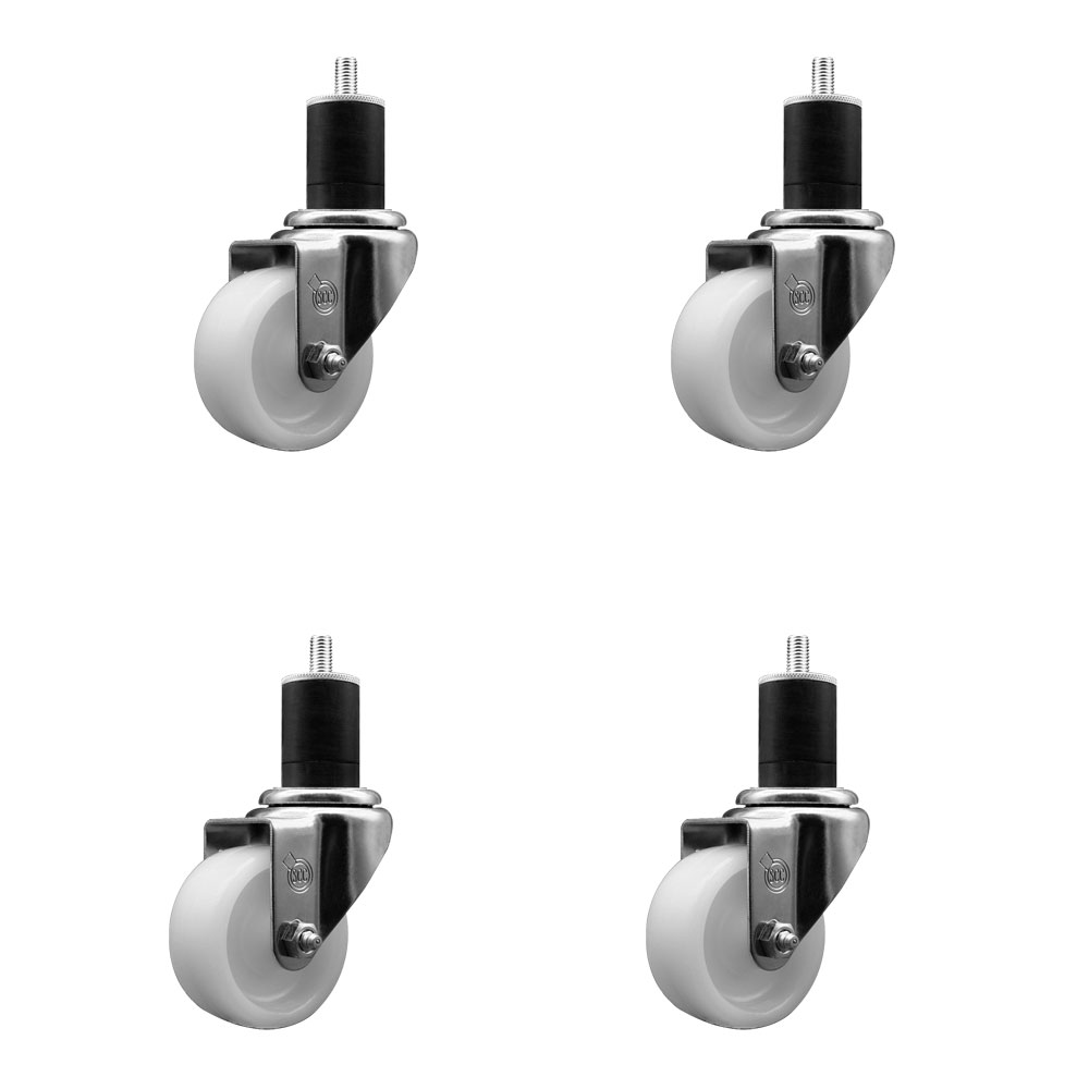 SCC-SSEX20S314-NYS-134-4 Stainless Steel Nylon Swivel Expanding Stem Caster with 3 in. White Wheels & 1.75 in. Stems - Set of 4