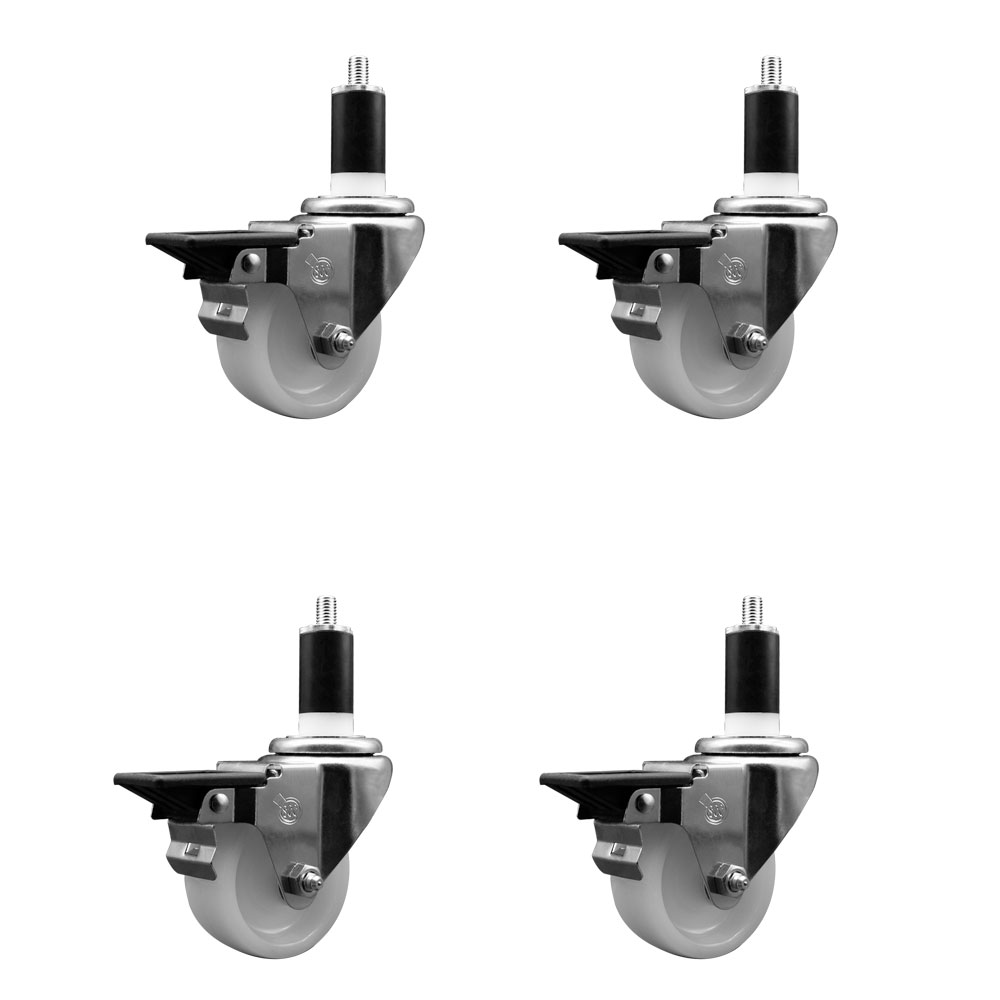 SCC-EX20S314-NYS-PLB-138-4 Nylon Swivel Expanding Stem Caster with 3 in. White Wheel & 1.38 in. Stems - Set of 4