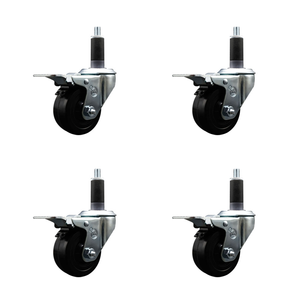 SCC-SSEXTTL20S314-HRS-118-4 Stainless Steel Hard Rubber Swivel Expanding Stem Caster with 3 x 1.25 in. Black Wheels & 1.13 in. Stems - Set of 4