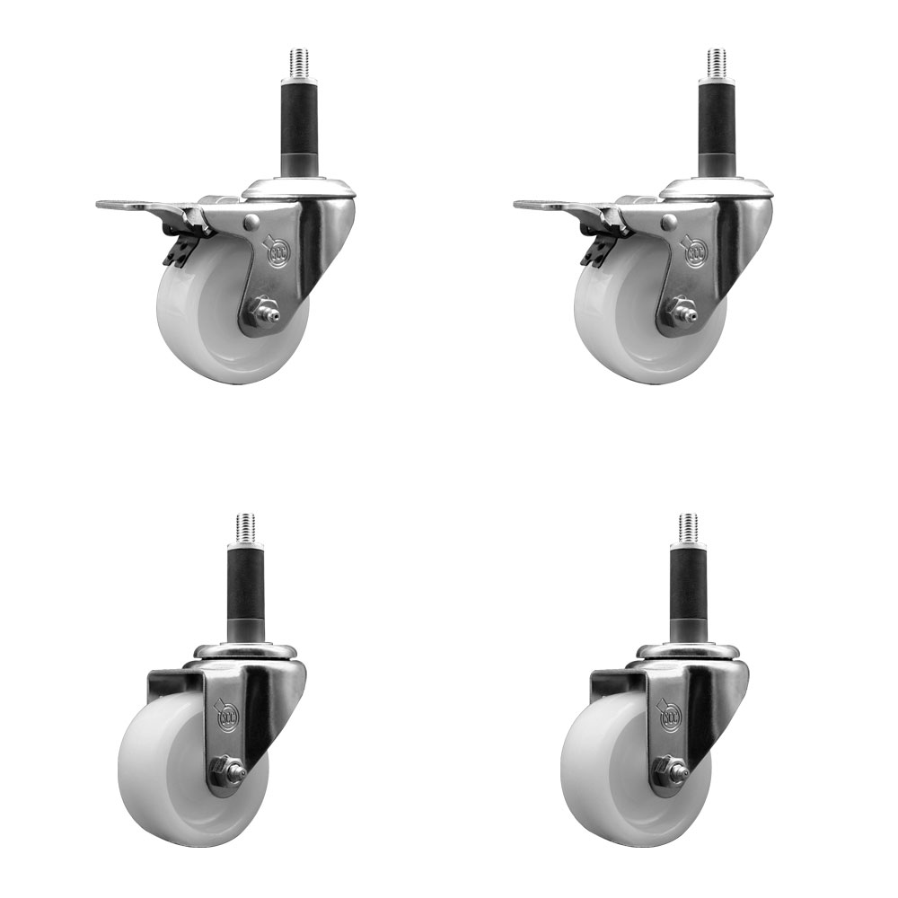 SCC-EXTTL20S314-NYS-2-S-2-1 Nylon Swivel Expanding Stem Caster with 3 in. White Wheel & 1 in. Stems - Set of 4