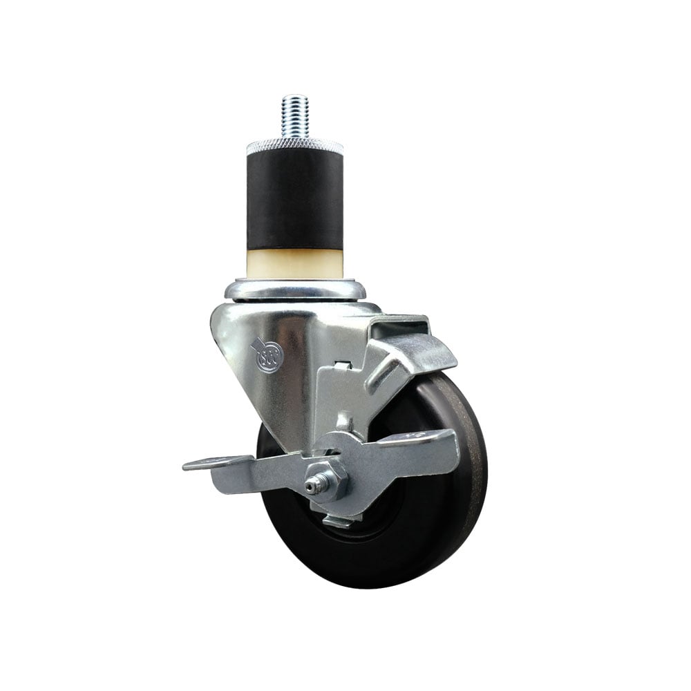 SCC-EX20S3514-PHR-TLB-178 Phenolic Swivel Expanding Stem Caster with Roller Bearing 3.5 x 1.25 in. Black Wheel & 1.87 in. Stem & Top Locking Brake