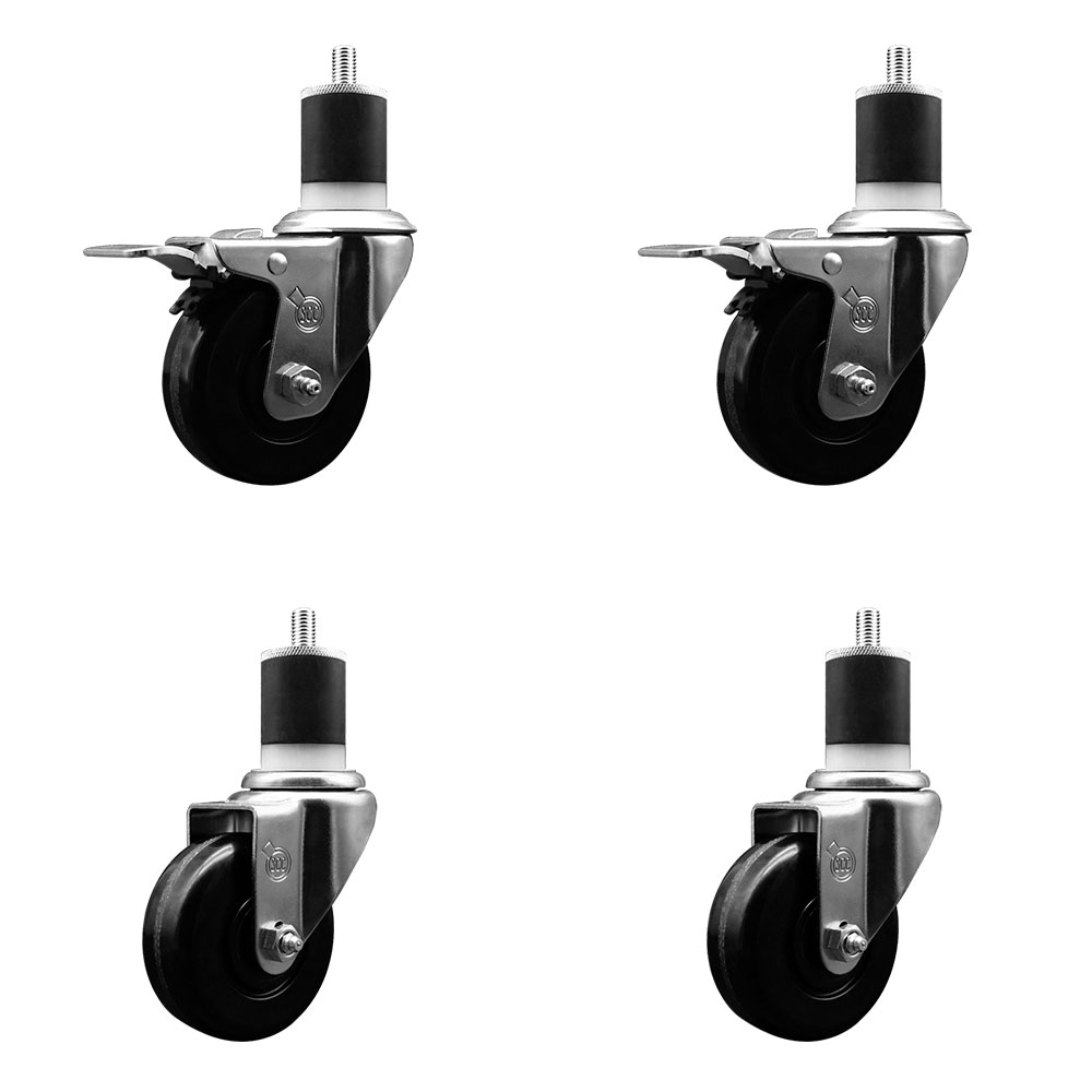 SCC-EXTTL20S3514-PHR-2-S-2-178 Phenolic Swivel Expanding Stem Caster with Roller Bearings 3.5 x 1.25 in. Black Wheels & 1.87 in. Stems - Set of 4