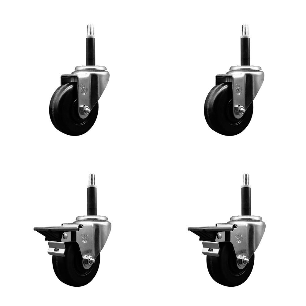SCC-EX20S3514-PHR-2-PLB-2-34 Phenolic Swivel Expanding Stem Caster with Roller Bearings 3.5 x 1.25 in. Black Wheels & 0.75 in. Stems - Set of 4