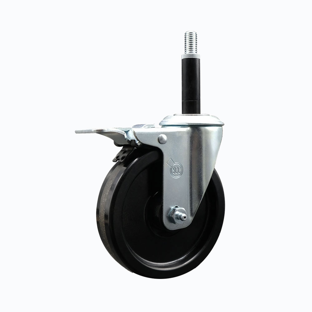SCC-EXTTL20S514-PHR-34 Phenolic Swivel Expanding Stem Caster with Roller Bearing 5 x 1.25 in. Black Wheel & 0.75 in. Stem & Total Locking Brake