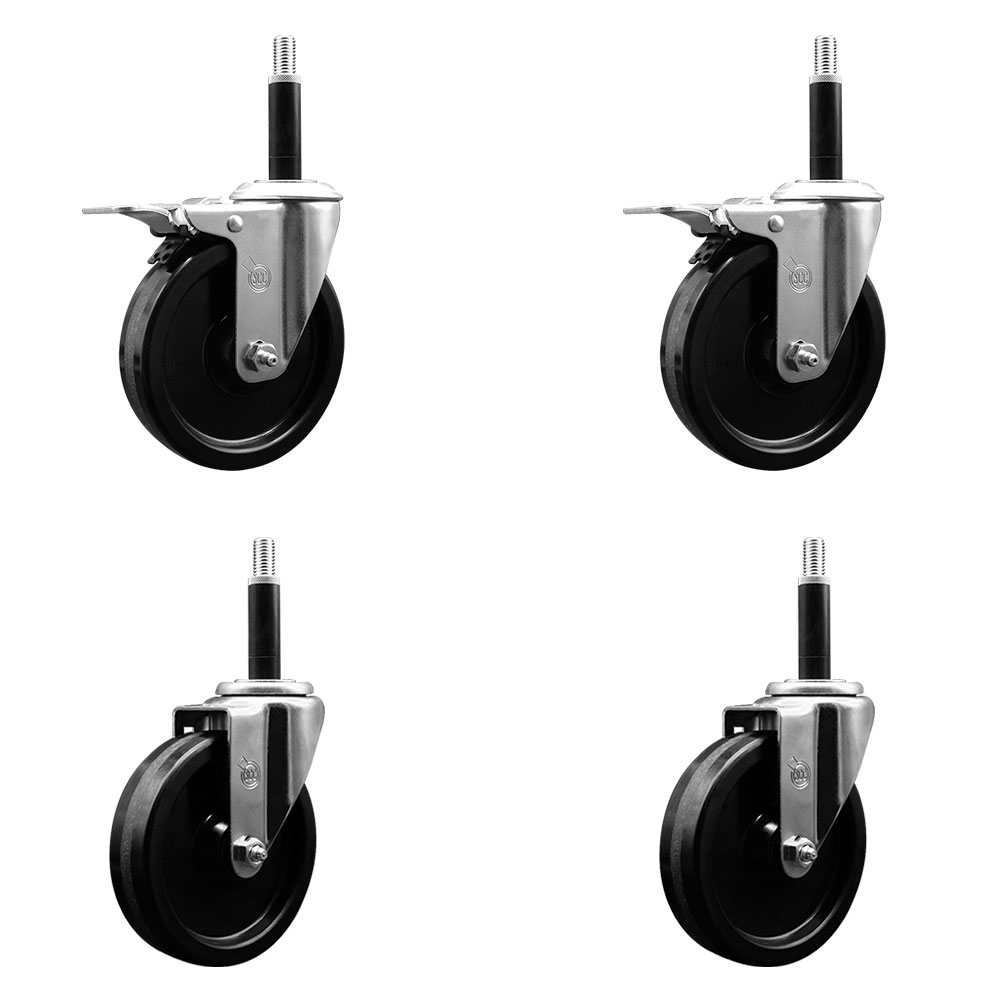 SCC-EXTTL20S514-PHR-2-S-2-34 Phenolic Swivel Expanding Stem Caster with Roller Bearings 5 x 1.25 in. Black Wheels & 0.75 in. Stems - Set of 4