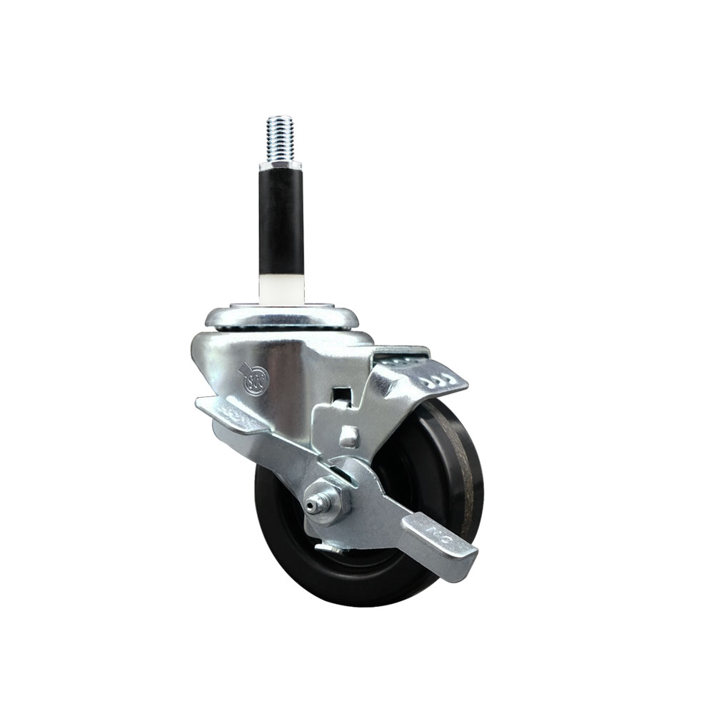 SCC-EX20S314-PHR-TLB-78 Phenolic Swivel Expanding Stem Caster with Roller Bearing 3 x 1.25 in. Black Wheel & 0.87 in. Stem & Top Locking Brake