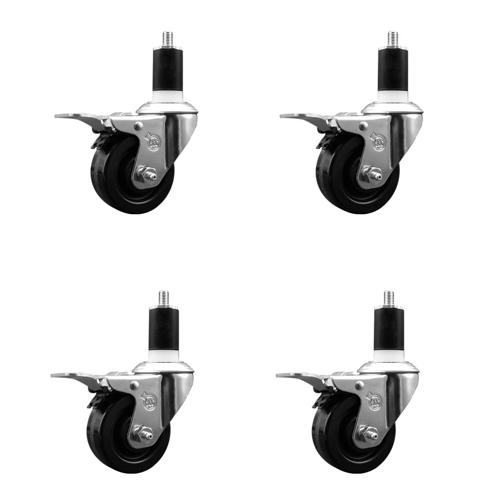 SCC-EXTTL20S314-PHS-112-4 Phenolic Swivel Expanding Stem Caster with 3 in. Black Wheels & 1.5 in. Stems - Set of 4