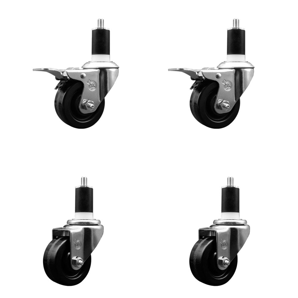 SCC-EXTTL20S314-PHS-2-S-2-112 Phenolic Swivel Expanding Stem Caster with 3 in. Black Wheels & 1.5 in. Stems - Set of 4