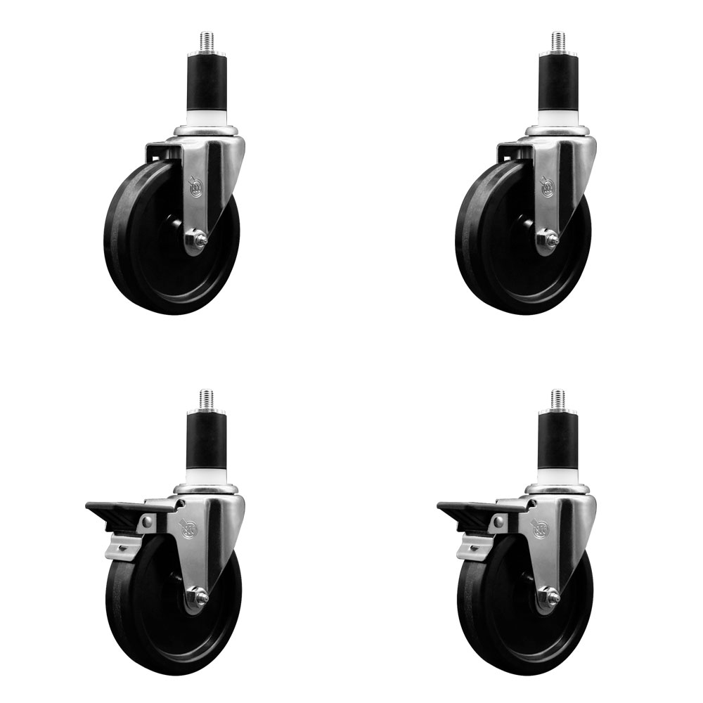 SCC-EX20S514-PHS-2-PLB-2-112 Phenolic Swivel Expanding Stem Caster with 5 in. Black Wheels & 1.5 in. Stems - Set of 4