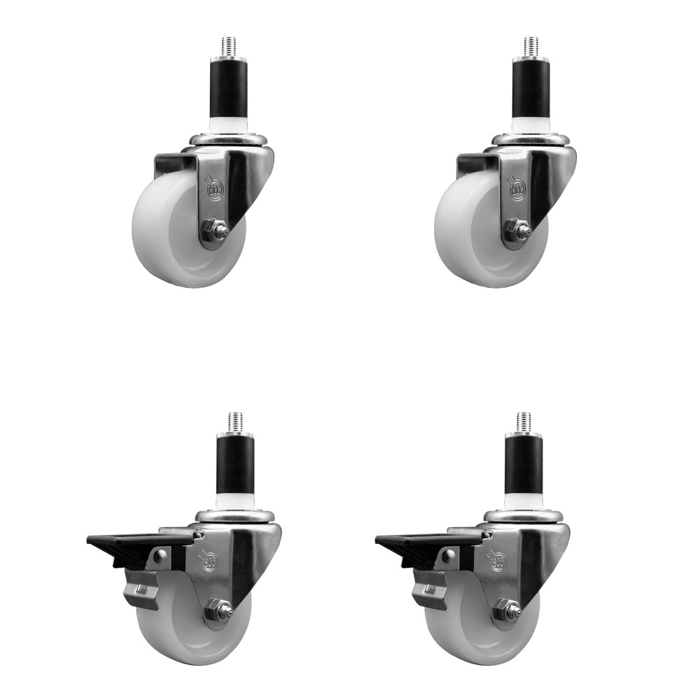 SCC-EX20S314-NYS-2-PLB-2-138 Nylon Swivel Expanding Stem Caster with 3 in. White Wheel & 1.38 in. Stems - Set of 4
