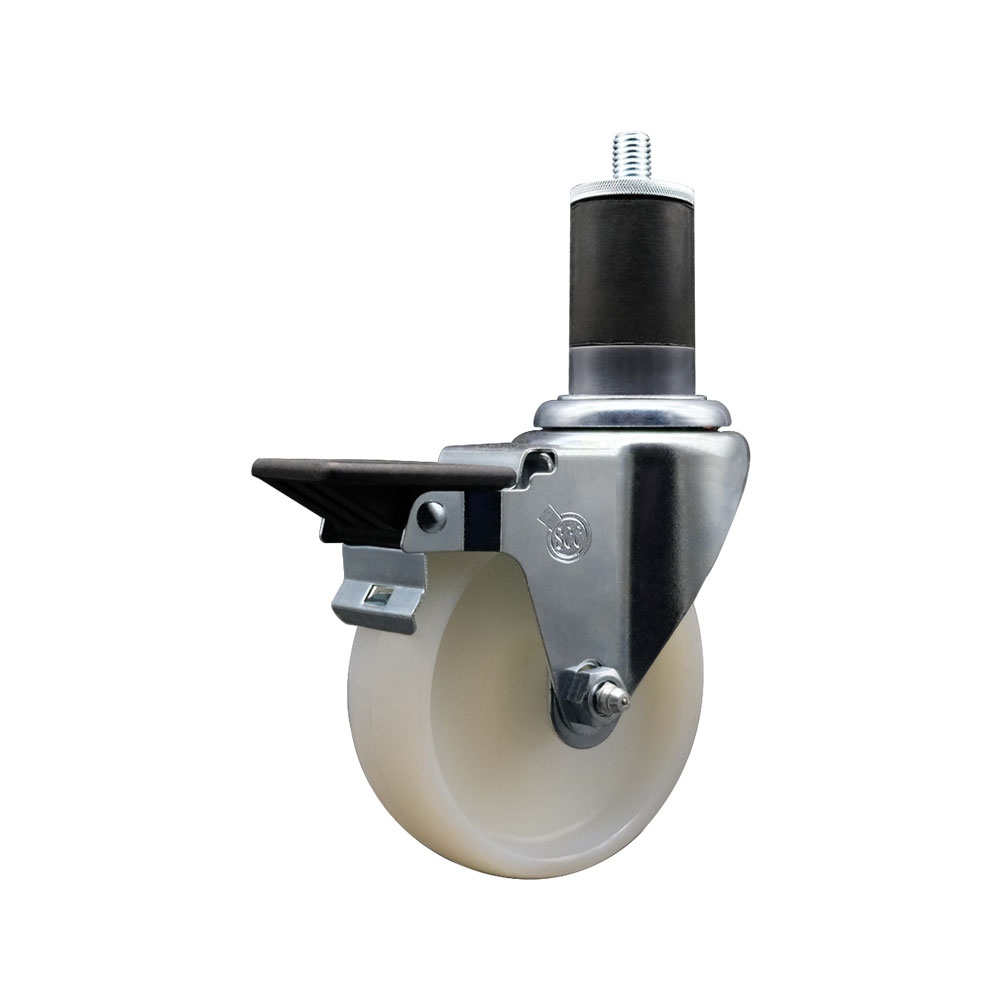 SCC-EX20S414-NYS-PLB-158 Nylon Expanding Stem Swivel Caster with 4 in. White Wheel & 1.63 in. Stem & Posi Locking Brake