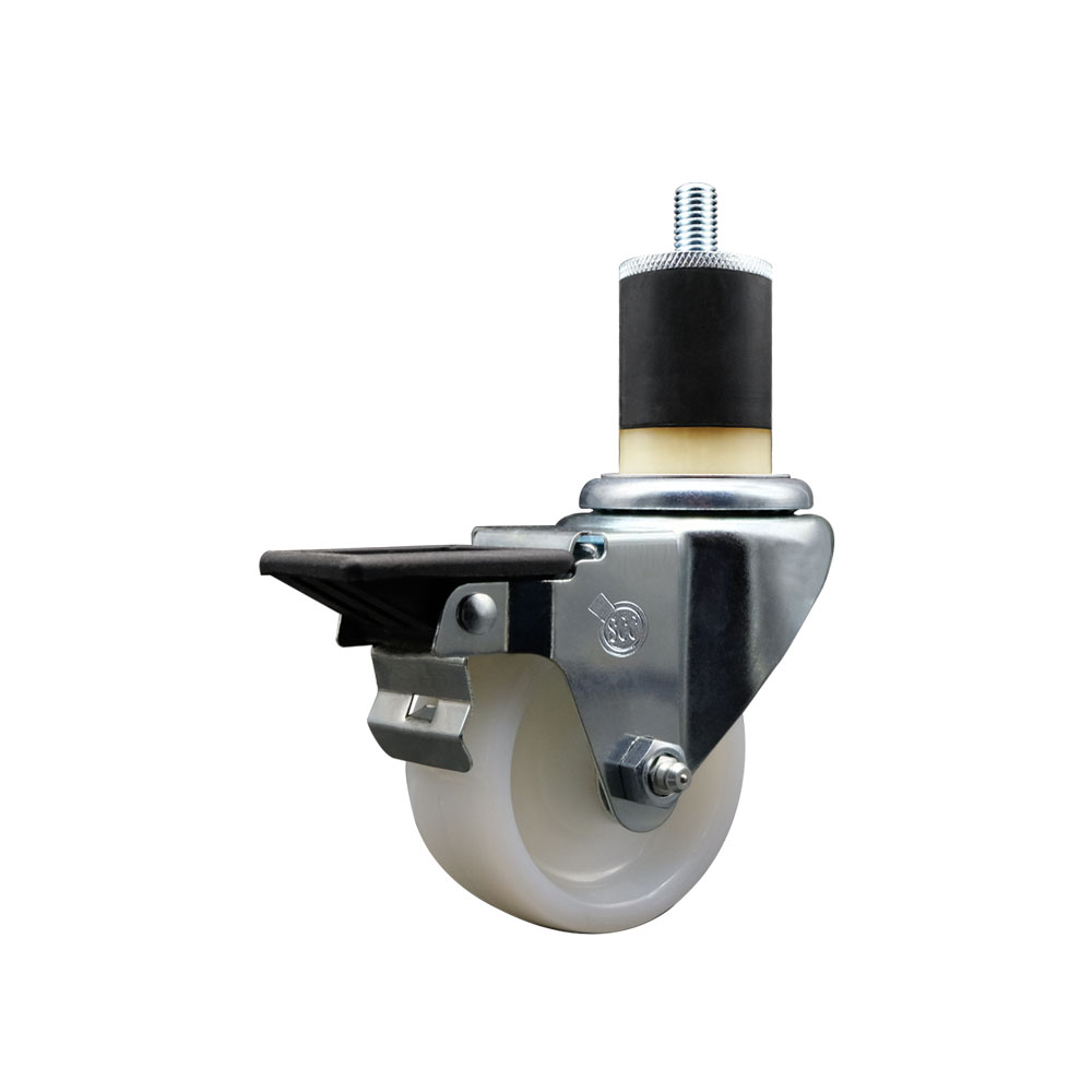 SCC-EX20S314-NYS-PLB-178 Nylon Expanding Stem Swivel Caster with 3 in. White Wheel & 1.87 in. Stem & Posi Locking Brake