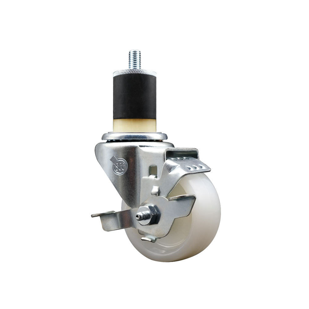 SCC-EX20S314-NYS-TLB-178 Nylon Expanding Stem Swivel Caster with 3 in. White Wheel & 1.87 in. Stem & Top Locking Brake