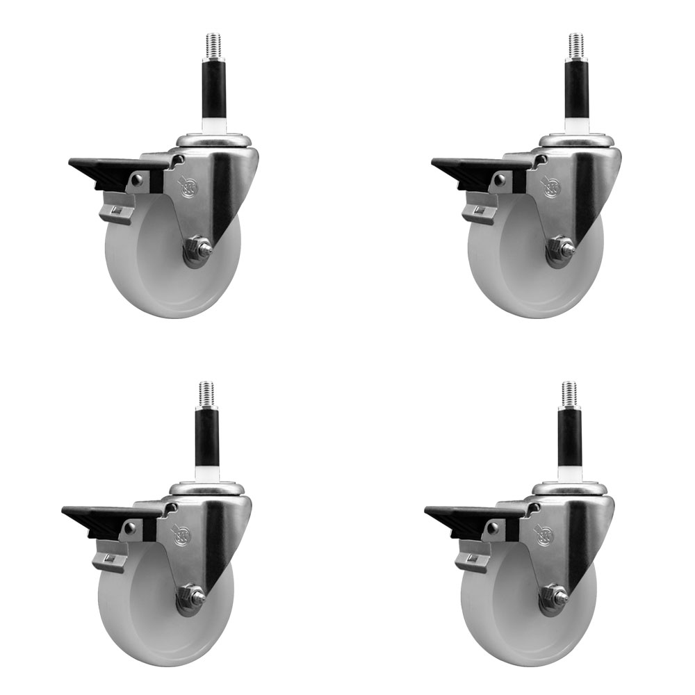 SCC-EX20S414-NYS-PLB-78-4 Nylon Swivel Expanding Stem Caster with 4 in. White Wheel & 0.87 in. Stems - Set of 4