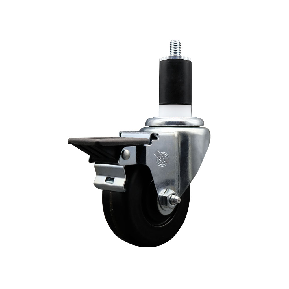 SCC-EX20S3514-PHR-PLB-112 Phenolic Swivel Expanding Stem Caster with Roller Bearing 3.5 x 1.25 in. Black Wheel & 1.5 in. Stem & Posi Locking Brake