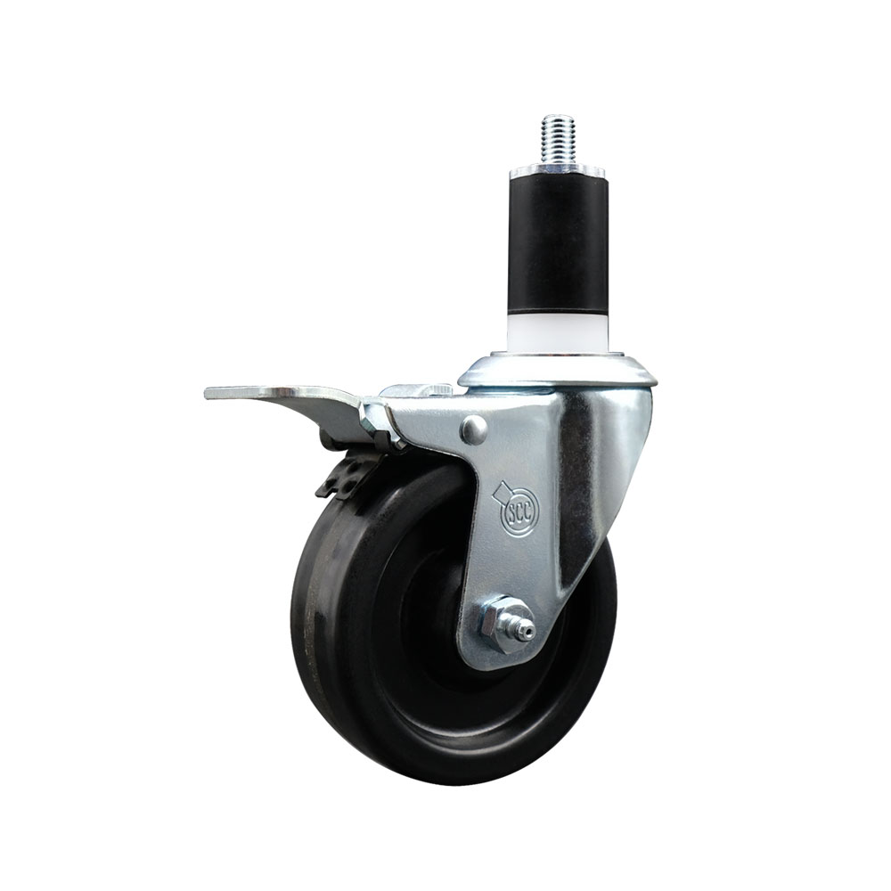 SCC-EXTTL20S414-PHR-112 Phenolic Swivel Expanding Stem Caster with Roller Bearing 4 x 1.25 in. Black Wheel & 1.5 in. Stem & Total Locking Brake