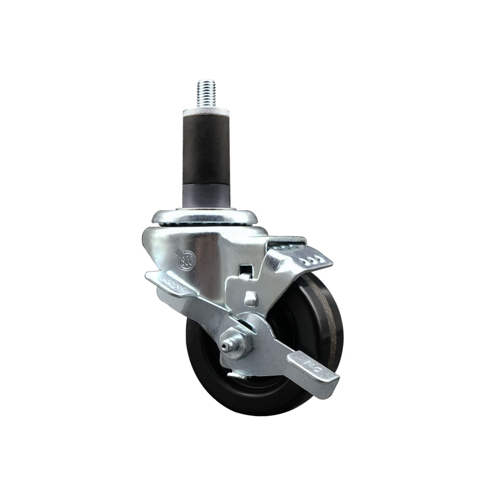 SCC-EX20S314-PHR-TLB-114 Phenolic Swivel Expanding Stem Caster with Roller Bearing 3 x 1.25 in. Black Wheel & 1.25 in. Stem & Top Locking Brake