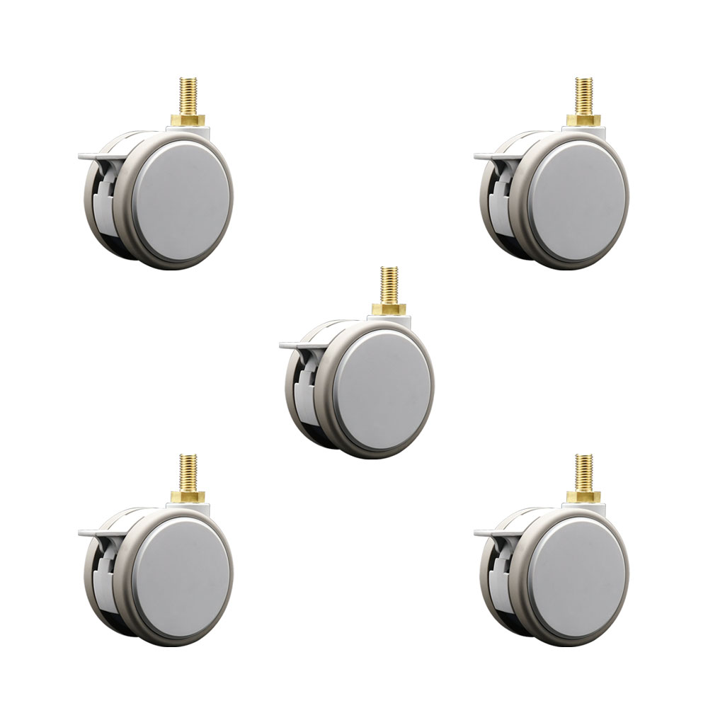 3 in. MRI Safe Swivel Casters with Brakes Quiet Non-Marking Gray Thermoplastic Rubber Twin Wheels 10 mm 1.50 TPI x 22 mm Threaded Stems - Set of 5