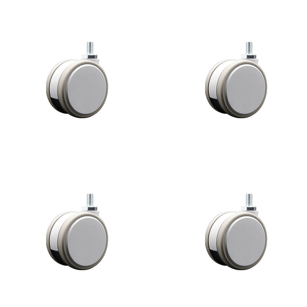 3 in. MRI Safe Swivel Casters Quiet Non-Marking Gray Thermoplastic Rubber Twin Wheels 0.38 in. 16 TPI x 0.75 in. Threaded Stems - Set of 4