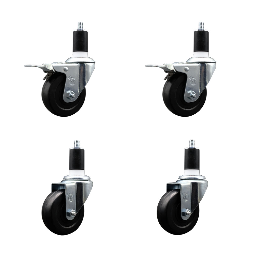 SCC-EXTTL20S3514-HRS-2-S-2-112 Hard Rubber Swivel Expanding Stem Caster with 3.5 x 1.25 in. Black Wheels & 1.5 in. Stems - Set of 4