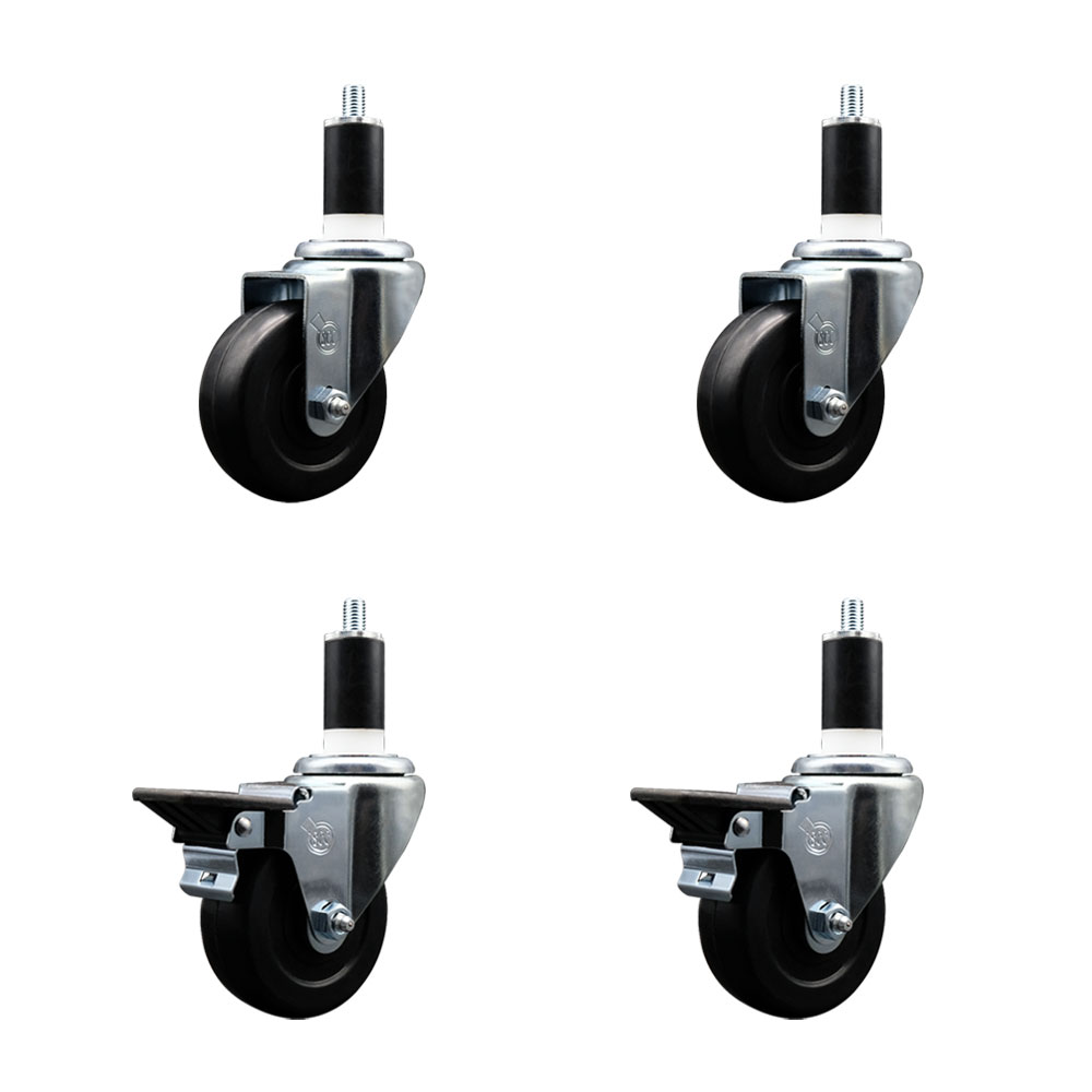 SCC-EX20S3514-HRS-2-PLB-2-138 Hard Rubber Swivel Expanding Stem Caster with 3.5 x 1.25 in. Black Wheels & 1.38 in. Stems - Set of 4