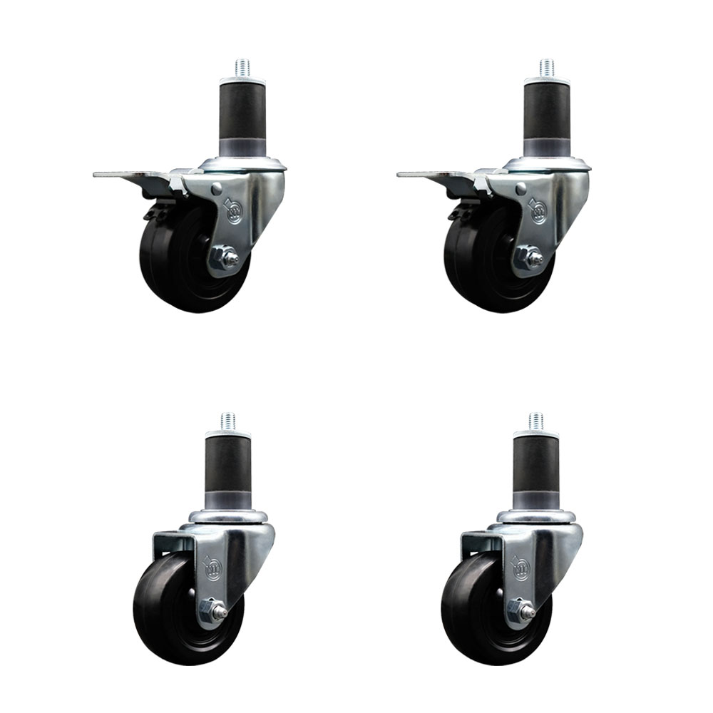 SCC-EXTTL20S314-HRS-2-S-2-158 Hard Rubber Swivel Expanding Stem Caster with 3 x 1.25 in. Black Wheels & 1.63 in. Stems - Set of 4