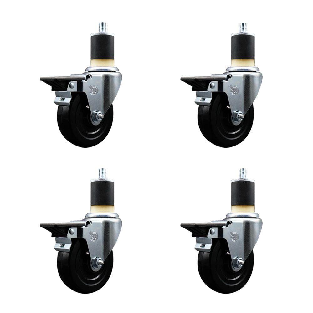 SCC-EX20S414-HRS-PLB-178-4 Hard Rubber Swivel Expanding Stem Caster with 4 x 1.25 in. Black Wheels & 1.87 in. Stems - Set of 4