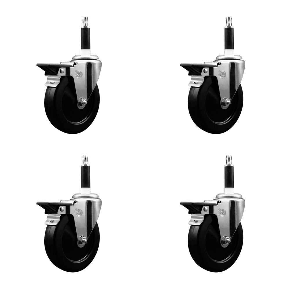 SCC-EX20S514-HRS-PLB-78-4 Hard Rubber Swivel Expanding Stem Caster with 5 x 1.25 in. Black Wheels & 0.87 in. Stems - Set of 4